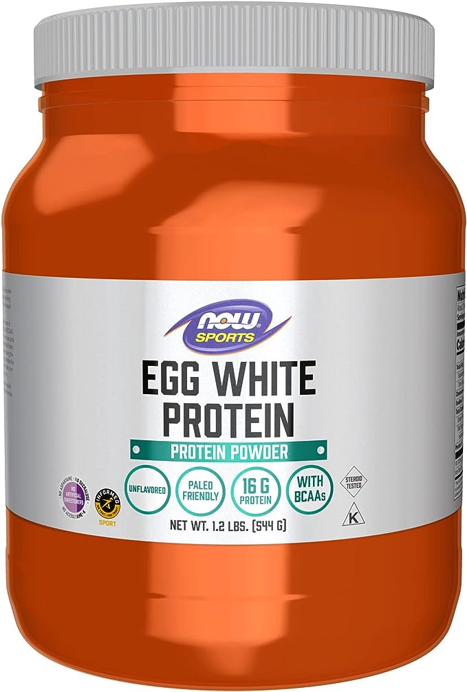 NOW Sports Nutrition, Proteína de clara de huevo, 0.56 oz con BCAAs, polvo sin sabor, 1.2 libras